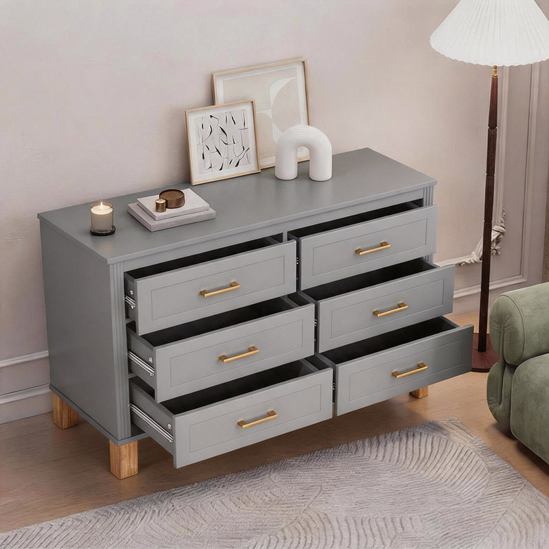 6-Drawer Double Dresser, Gray