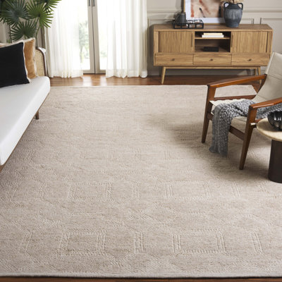 Tibetan 552 Hand Knotted Wool/Cotton Geometric Rug in Ivory/Beige