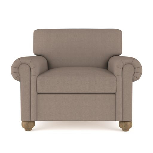 Leroy Leather Armchair, 36" H x 41" W x 49" D, Weathered, Box Weave Linen Chocolate