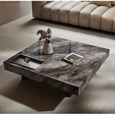42" Square Faux Marble 2 Legs Modern Coffee Table
