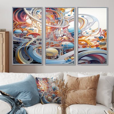 «Swirling Architecture Blue Spheres», ensemble de reproductions d'art géométriques murales