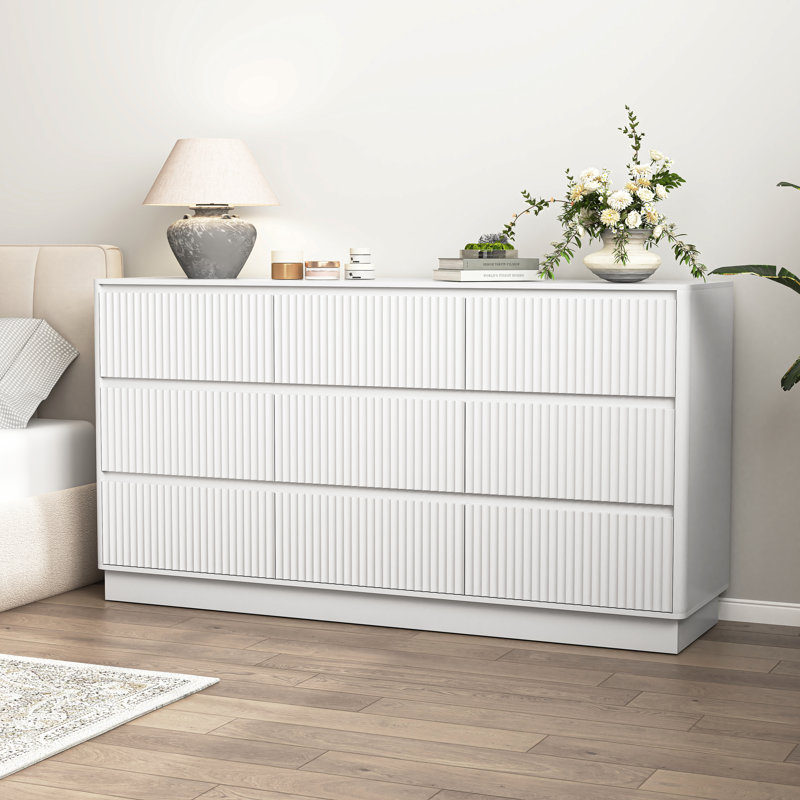 Commode blanche 9 tiroirs en bois, grande commode moderne avec meuble télé | Idée de cadeau, Blanc