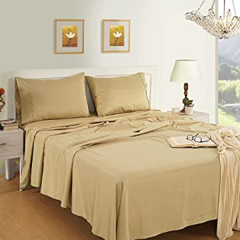 Ensemble de draps en microfibre de satin, Beige, Simple TG
