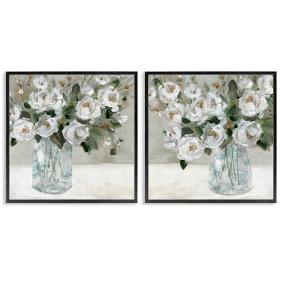  Blooming White Rose Bouquets 2 PC Giclee Art Set by Carol Robinson