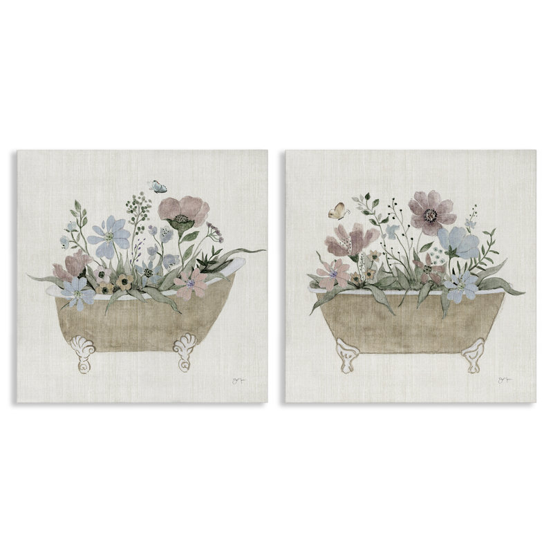 Rustic Florals in Bathtubs 2pc Canvas Set, design by Tava Studios, 24" H x 24" W