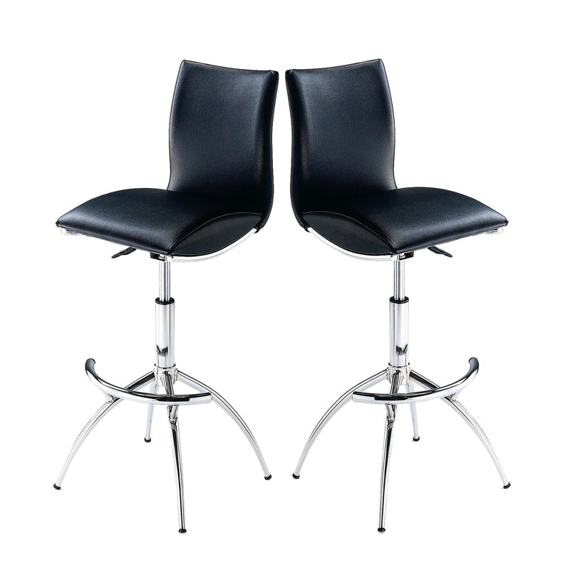 De 2 chaises de bar modernes, revêtement noir, pieds en métal, hauteur réglable de 26 à 30 po, tabourets 2 pièces faciles à nettoyer, style, base, siège à nettoyer et à ranger
