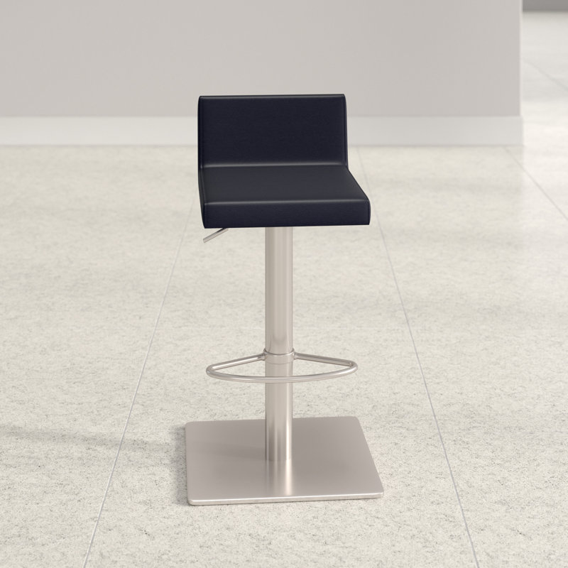 Tabouret de bar Gladwell, Similicuir noir (901) et acier inoxydable brossé