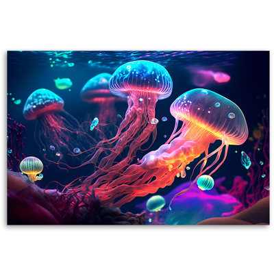Neon Sea Jellyfish - Wrapped Canvas Print