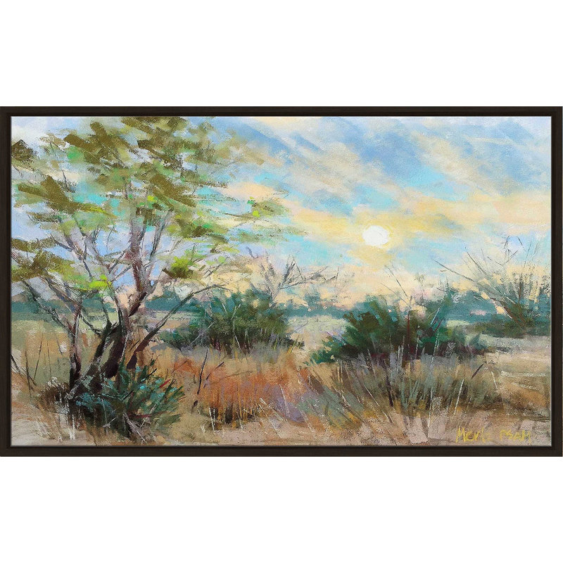 Texas Sunrise par - Peinture, Cadre flottant espresso, H 31,5 po x l 51,5 po x P 2 po