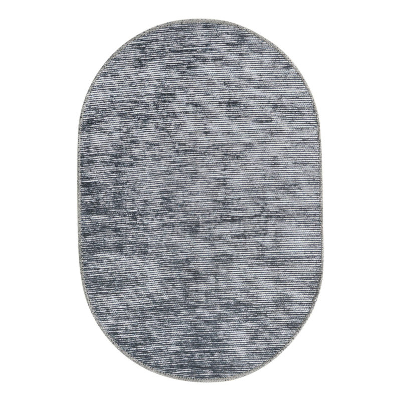 Tapis en chenille tissé à la machine de couleur ivoire / gris Monsour, Ovale 2 pi x 3 pi