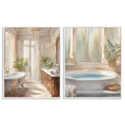 Ensemble de giclée encadrée 2 pièces pour salle de bain Serenity Bath, design par Kim Allen