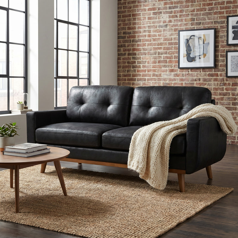 65" Polyester Upholstered Square Arm Loveseat, Black