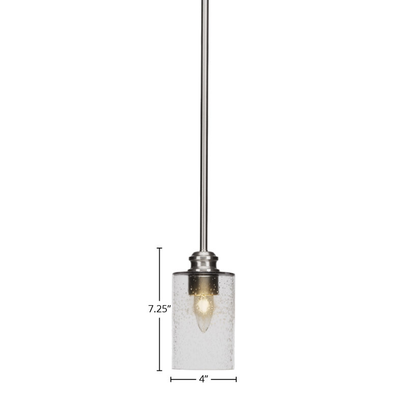 Mini-luminaire suspendu suspendu à la tige Edge, fini nickel brossé avec verre transparent de 4 po