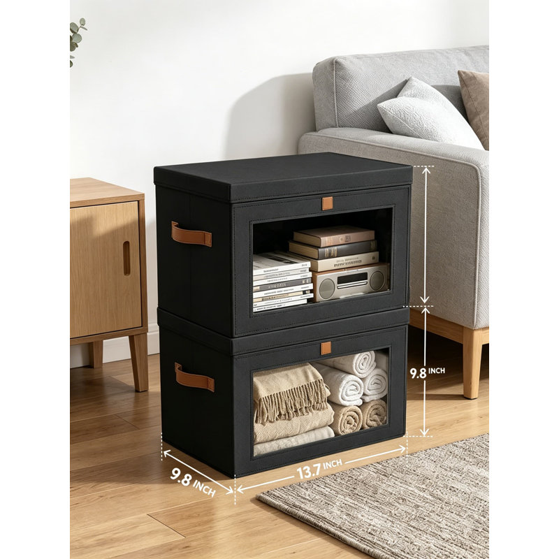 Bacs de rangement moyens en tissu avec fenêtre ouverte, ensemble de 3 étagères de rangement pour placard, boîtes décoratives empilables pour la maison, dortoir, 13,7 po x 9,8 po x 9,8 po, noir