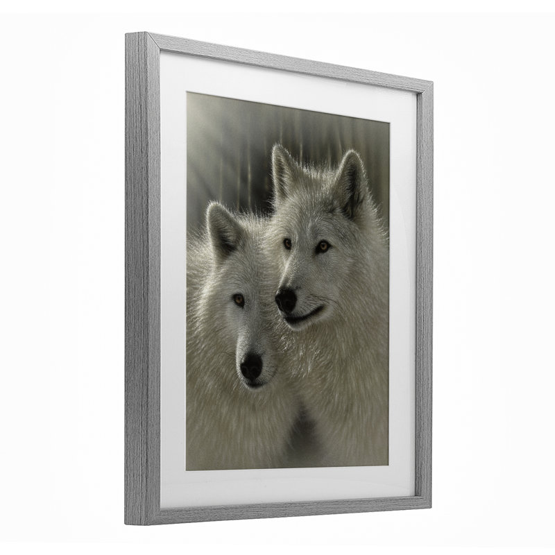 «Sunlit Soulouses Wolves», reproduction sous verre encadrée, conception par Collin Bogle, Cadre de ferme gris