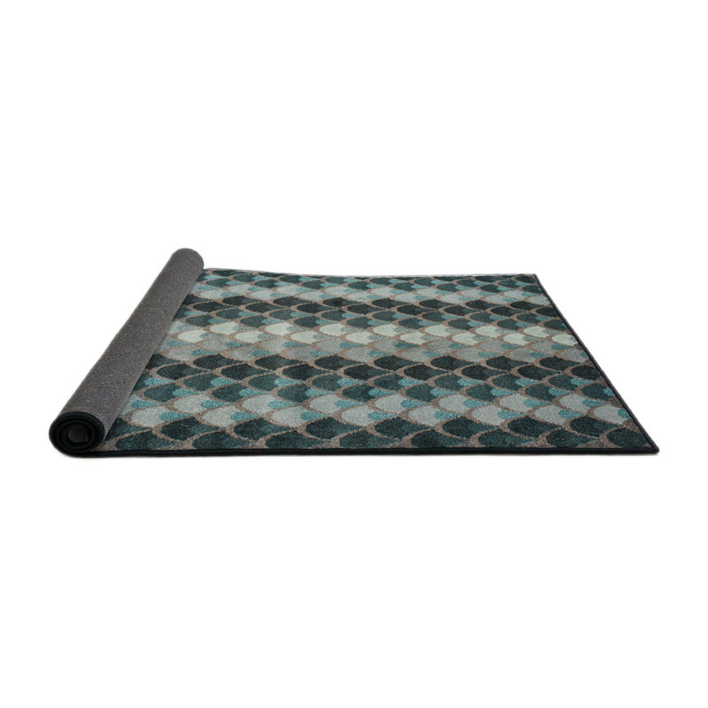 Tapis de zone verte/noire contemporaine, Rond 7 pi