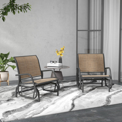 Metal Frame Porch Glider With Breathable Fabric And Stable Construction - For Garden, Poolside, Backyard, Balcony Use 2Pcs Chairs Mesh & Curved For Pool Areas, Backyards, Balconies, Brownish Tint