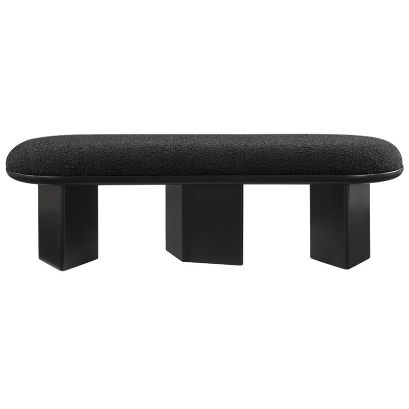 Wilshire Boucle Fabric Upholstered Bench, Black Boucle Fabric, Black