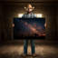 Impression sur toile Texas Night Sky Cowboy - décoration murale Western - impression de silhouette de ranch rustique-1915207700