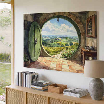 Canvas Hobbit Doorway Landscape Canvascozy Fantasy Home With Countryside View Wall Art