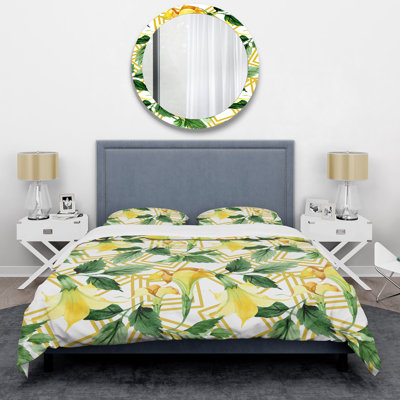 Yellow Flower and Green Leaf - Floral Duvet Cover Set - Microfiber Polyester