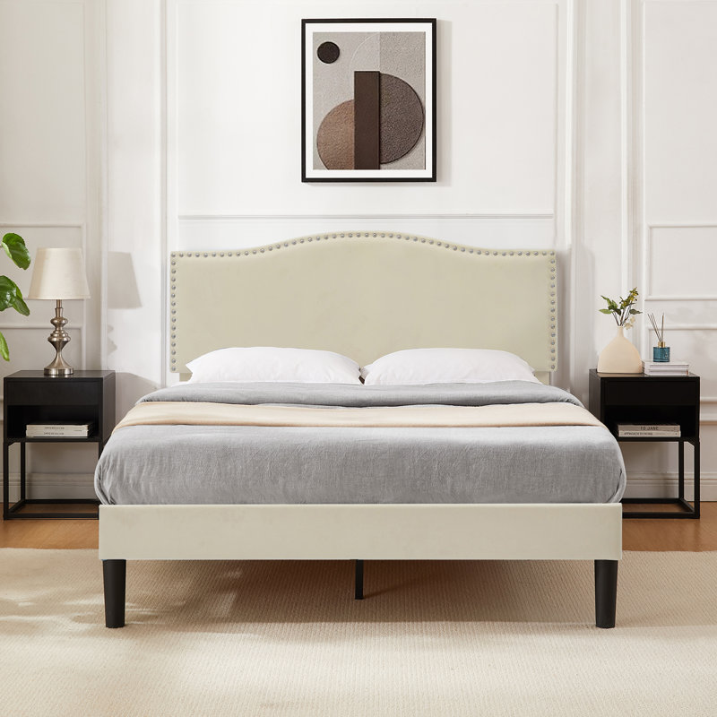 Structure de lit tapissier Auxter, Grand, Beige
