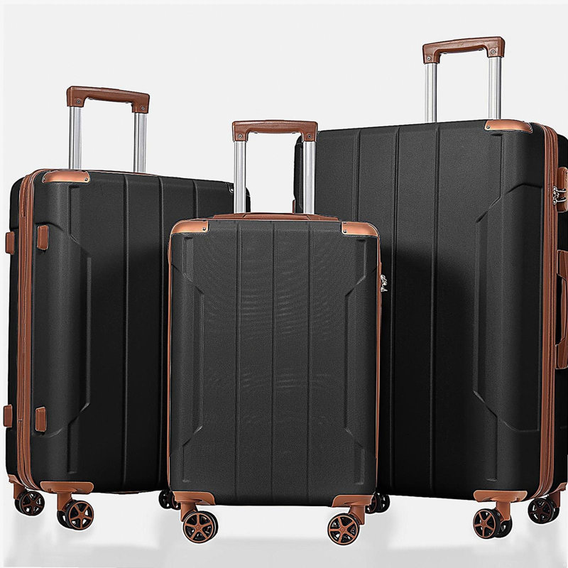 Ensembles de valises 3 pièces, valises rigides durables en ABS rigide avec roues pivotantes doubles 20/24/28 pouces (brun noir)