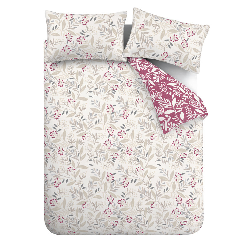 Brushed Cotton Lingonberry Floral Duvet Cover Set, Single Duvet Cover + 1 Standard Pillowcase