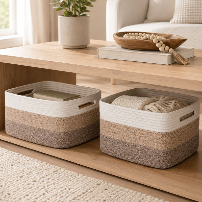 2 Pack Woven Cotton Rope Storage Baskets