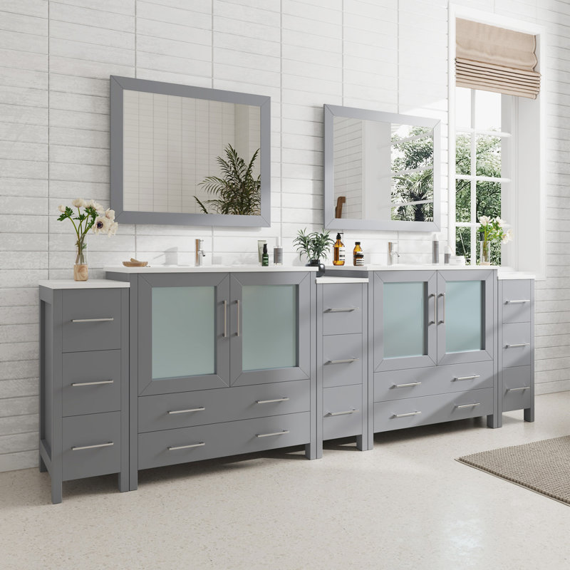  108" Double Bathroom Vanity Set with Mirror, Gray