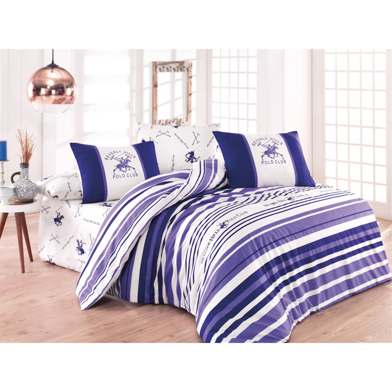 Cotton Striped Duvet Cover Set with Pillowcases Included, Super King - 2 Pillowcases (50 x 80 cm)