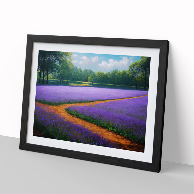 Stunning Bluebell Field - Single Picture Frame Painting, 46cm H x 64cm W x 2cm D, Black