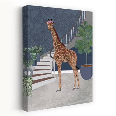 Flowered Giraffe Interior Contemporary Architecture Wall Art Print 1 Piece Wrapped Canvas Wall Art