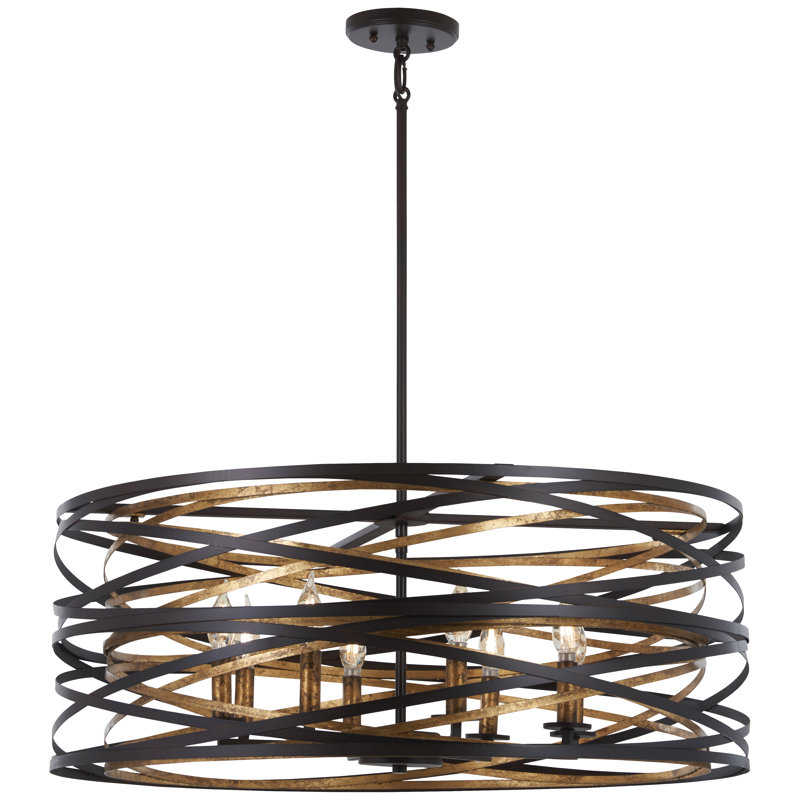 Vortic Flow Dark Bronze and Mosaic Gold 8-Light Contemporary Pendant