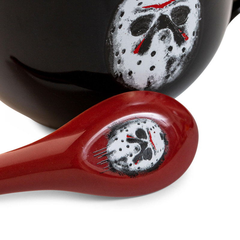 Tasse à soupe en céramique avec cuillère «Vendredis le 13e Jason Voorhees» | Peut contenir 24 onces