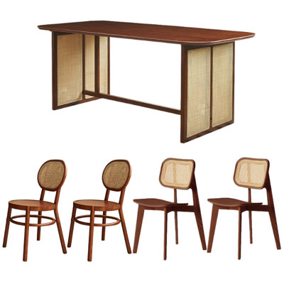 Retro Beauty Ssh Wood Rattan Dining Table Set
