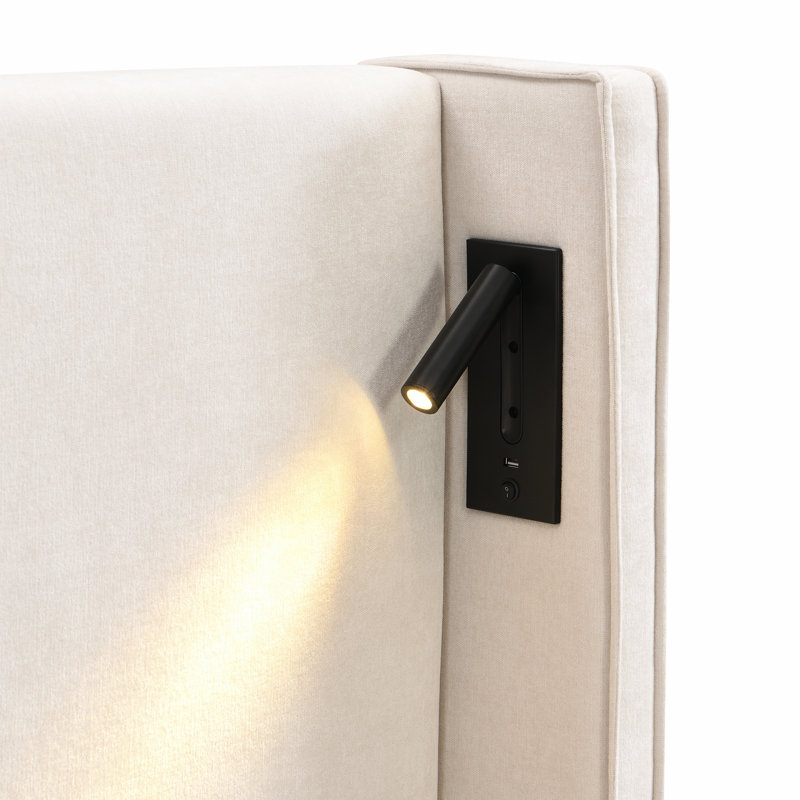 Upholstered Bed Frame with Reading Lamp and USB port, Queen