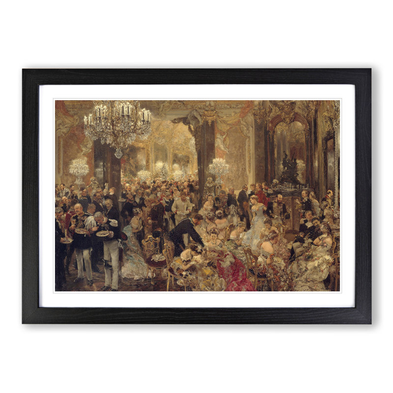 Dinner at the Ball by Adolph Menzel - Picture Frame Painting, Black Framed, 48cm H x 65cm W x 2cm D