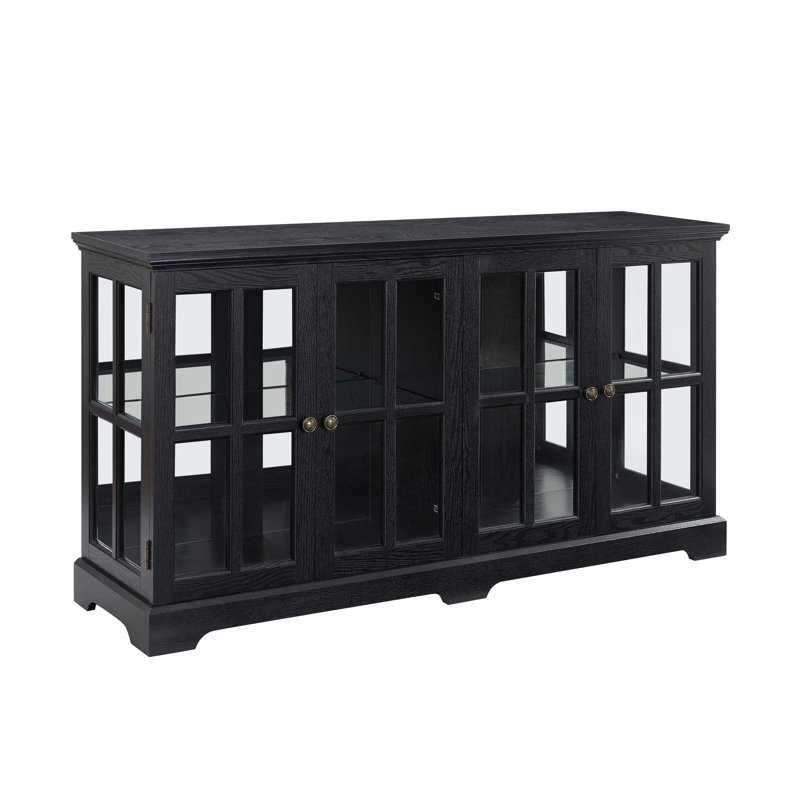 LED Curio Display Cabinet Antique Display Cabinet With Glass Doors Adjustable Shelves For Collectibles Four Door Design Vintage Showcase For Home Or Office Antique Display Case BLK