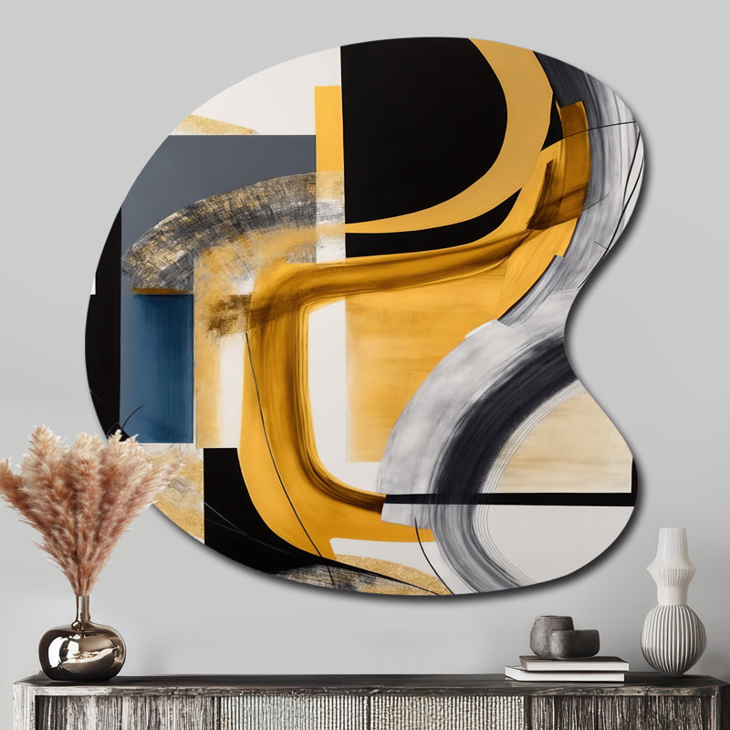 Glam doré et noir Expression IV - spirales abstraites asymétriques, décoration murale en métal de forme unique