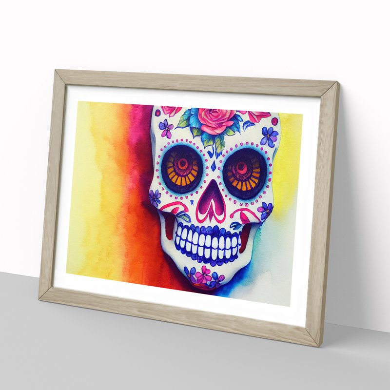 Unbelievable Floral Sugar Skull - Framed Print, 34cm H x 46cm W x 2cm D, Oak