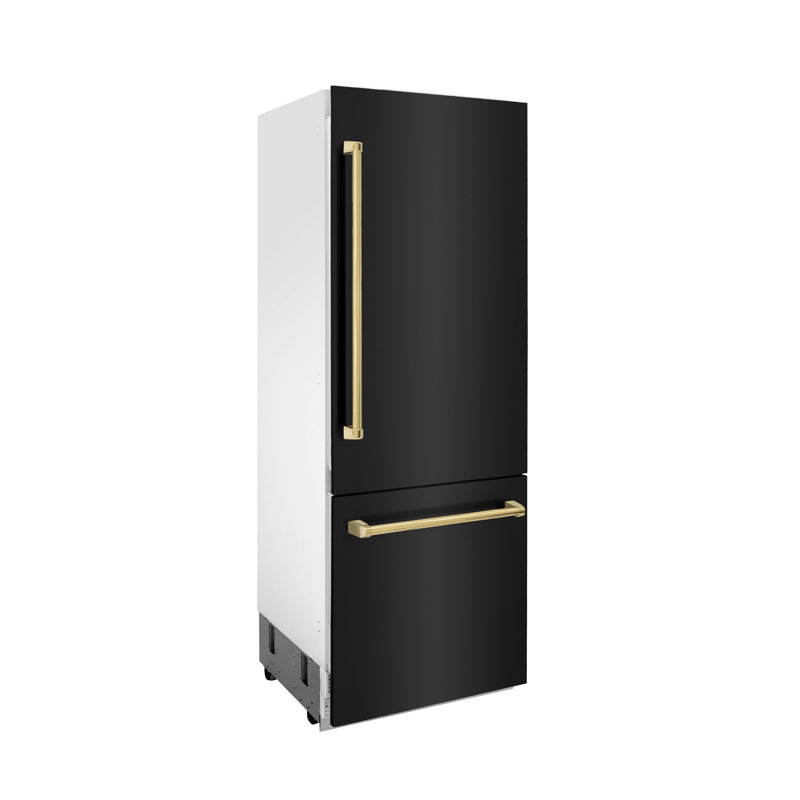 ZLINE 30 Autograph Edition 16.1 cu. ft. Built-in 2-Door Bottom Freezer Refrigerator with Accent, Gold, Black Stainless Steel