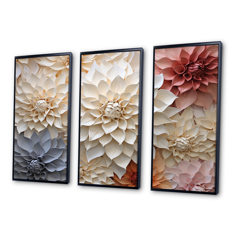 Bouquet de fleurs de Dahlia I - ensemble de décorations murales Dahlia, Cadre flottant noir, H 40 po x l 60 po x P 1 po