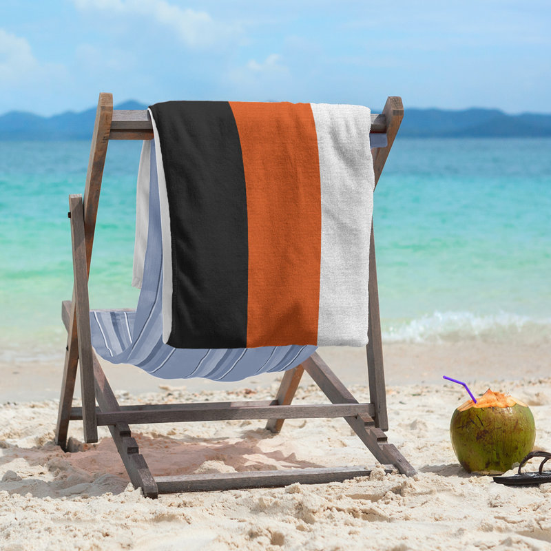 Lightweight Beach Towel, Black/Orange/White, Polyester/Cotton