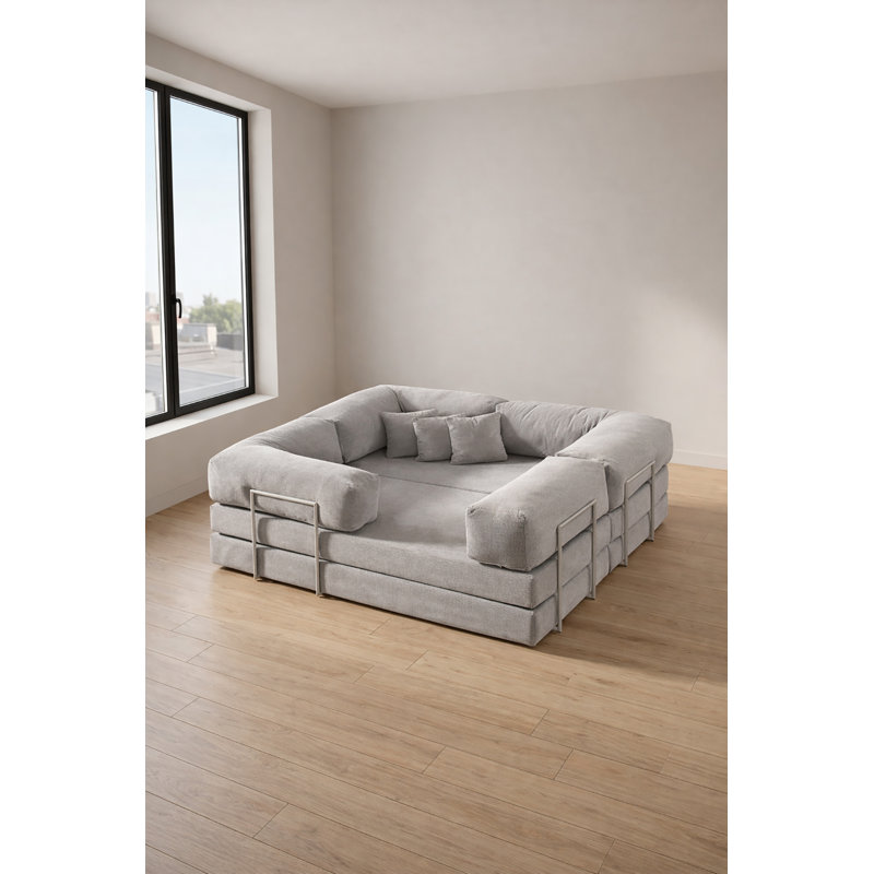 Canapé modulaire en L gris avec assise basse, Gris