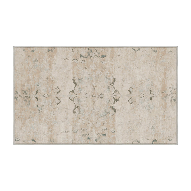 Tapis beige lavable à la machine GSIX03673, Rectangle 4 pi x 6 pi