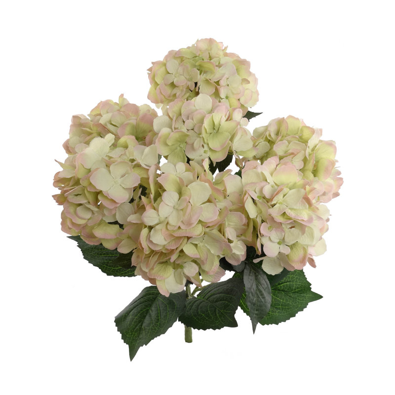 Beige 20 inch Hydrangea Bush with 7 Flowers - Artificial Hydrangea Decor, Green Pink
