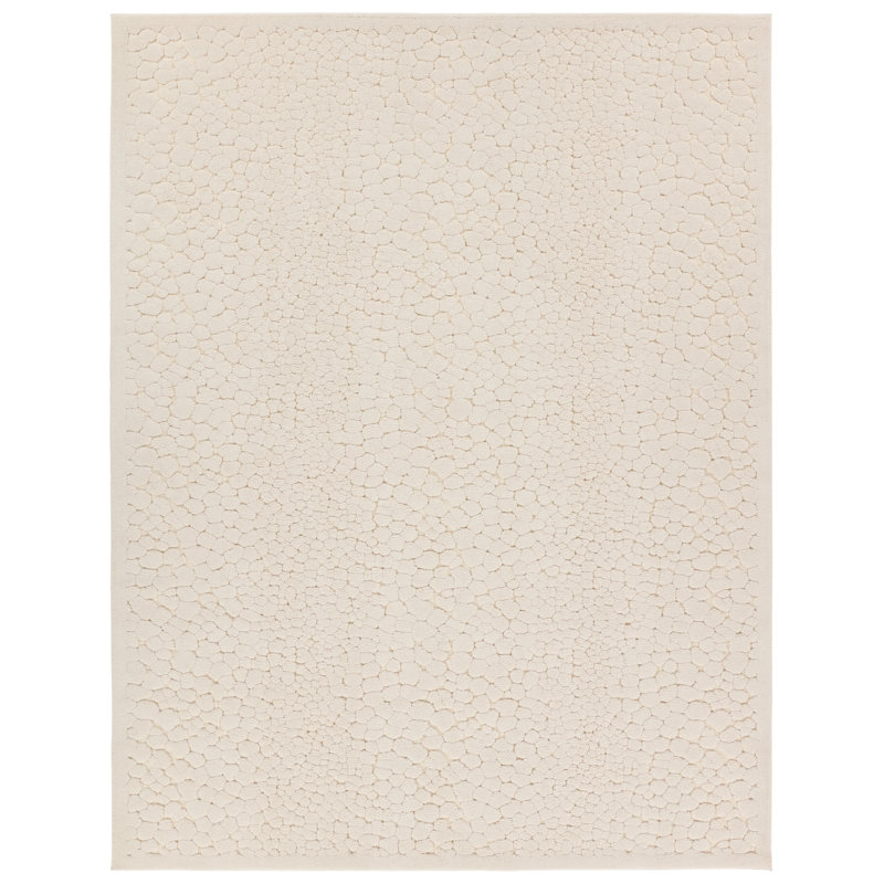 Rectangle Abstract Machine Woven Polyester/Chenille Area Rug in Cream, Rectangle 6'7" x 9'6"