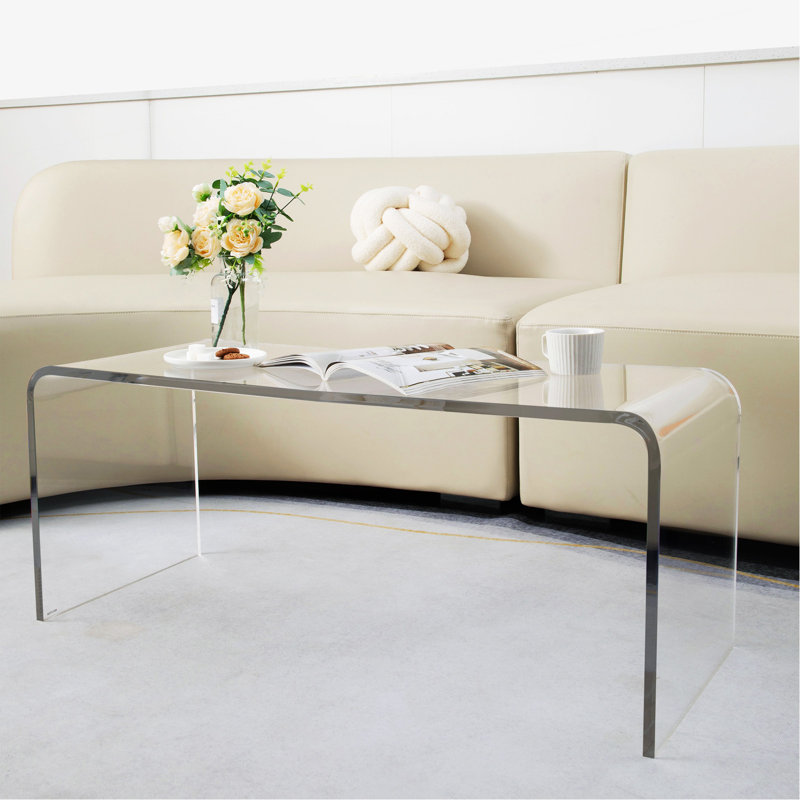 Table basse 39,25 po de long rectangulaire rectangulaire en acrylique de 15 mm d'épaisseur, transparente