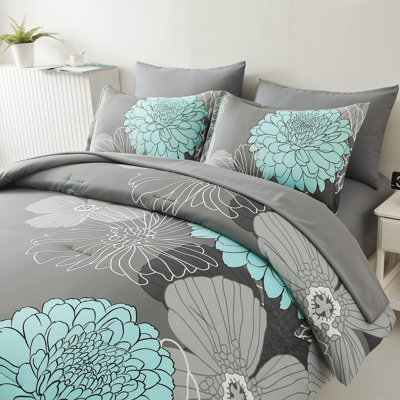 Ensemble d'édredon floral 7 pièces avec draps en microfibre et taies d'oreiller
